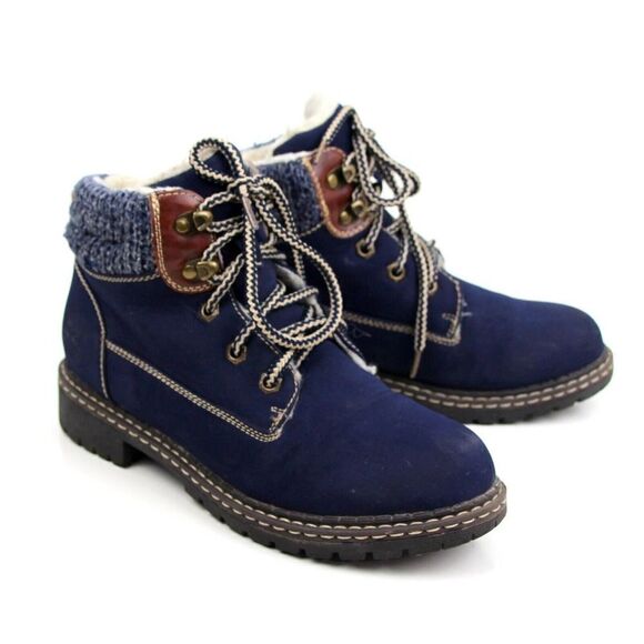 CAPA DE OZONO BLUE NUBUCK BROWN LEATHER LACE UP TEXTILE CUFF WINTER BOOTS 38/8 - Picture 3 of 10